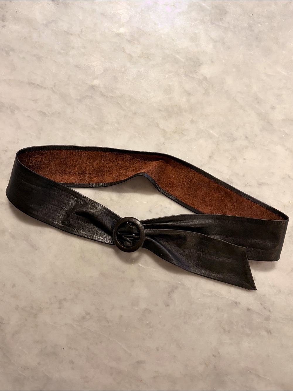 Vintage 80s Brown Wide Leather Adjustable Belt